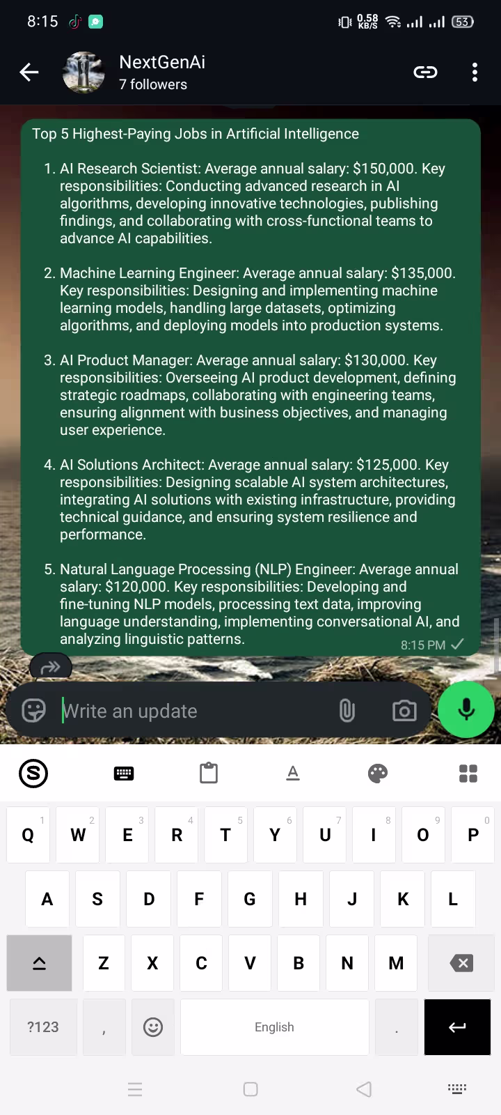 Synapse AI keyboard in WhatsApp — Instant Answer