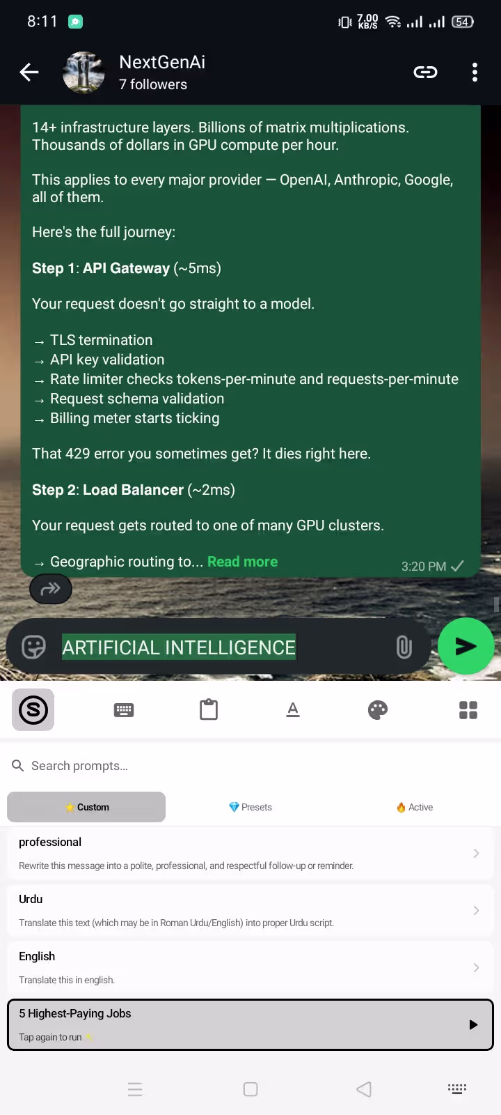 Synapse AI keyboard in WhatsApp — Pick a Prompt
